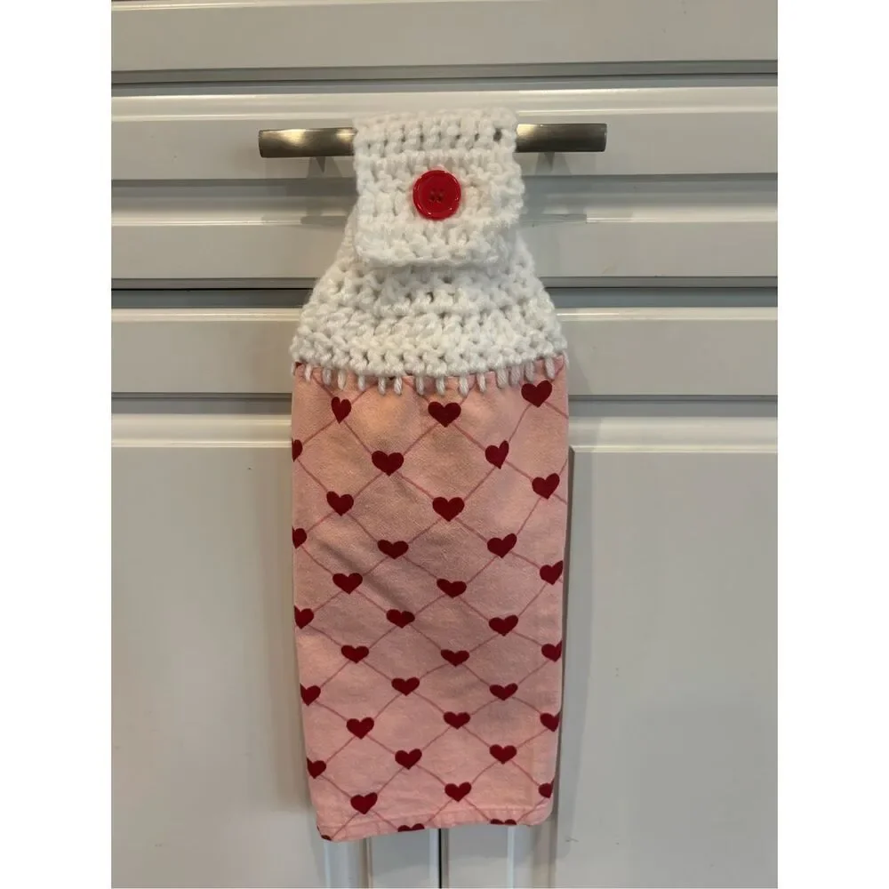 Crochet Top Kitchen towel-Hearts-pink towel